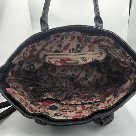 David Jones Womens Glossy Black Faux Leather Handbag Large Size - Picture 4 of 4